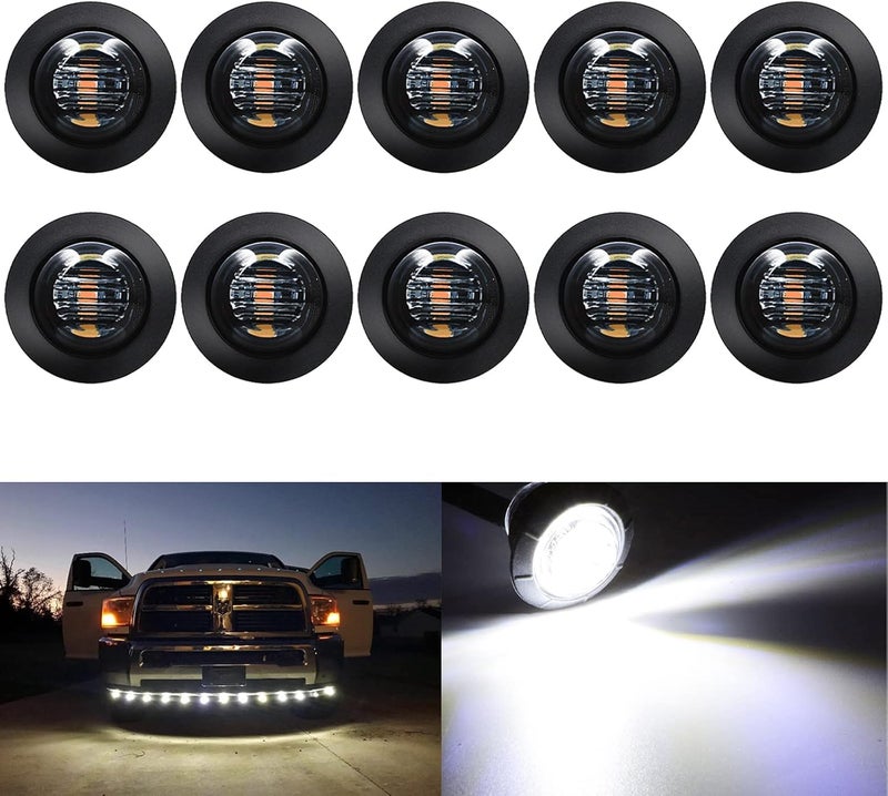 KEING 10 Pack Sealed Waterproof Mini Round 3/4 Inch White LED Marker Lights Signal Light 12V for Trailer Truck Bus Pickup Van ATV RV Lorry Caravan, 5 Years Warranty (Smoked Lens) - Image 1